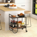 Rolling Buffet Serving Cart with Removable Metal Wire Wine Rack in Brown - 24 in. x 17 in. x 29 in. (L x W x H)