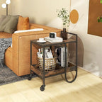 Rolling Buffet Serving Cart with Removable Metal Wire Wine Rack in Brown - 24 in. x 17 in. x 29 in. (L x W x H)
