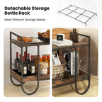 Rolling Buffet Serving Cart with Removable Metal Wire Wine Rack in Brown - 24 in. x 17 in. x 29 in. (L x W x H)