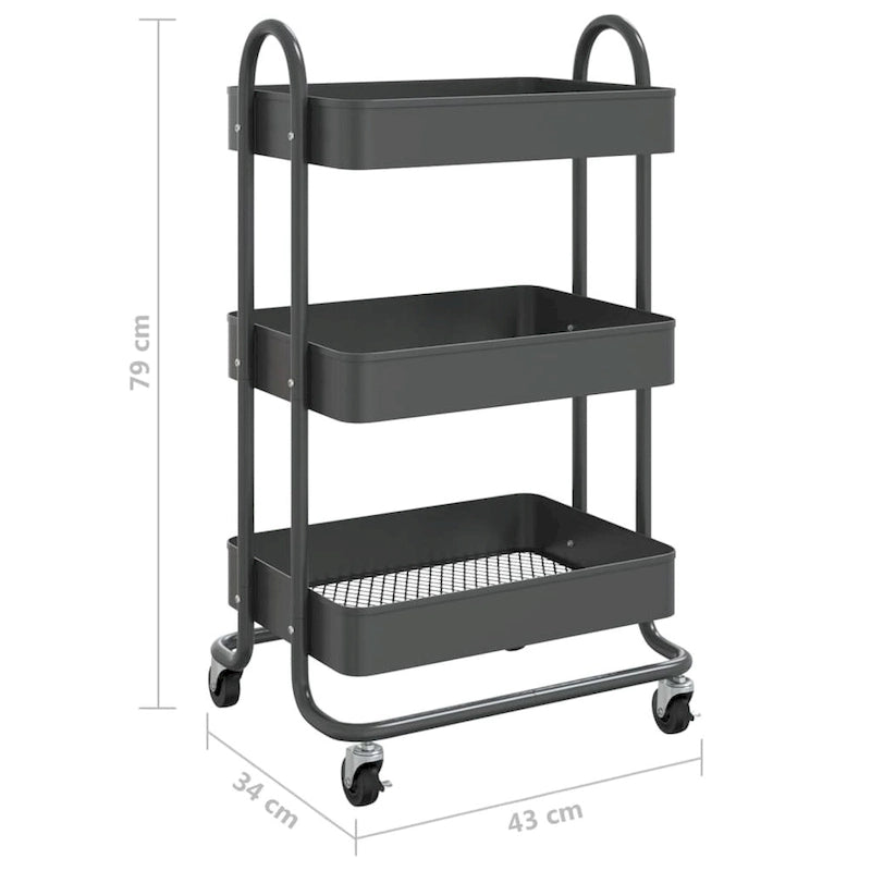 3-Tier Kitchen Trolley Storage Utility Cart - 16.9 x 13.4 x 31.1 in.