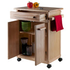 Kitchen Cart with Cabinet, Drawer and Towel Bar in Natural Finish - 26.9 x 18.2 x 34.3 in.
