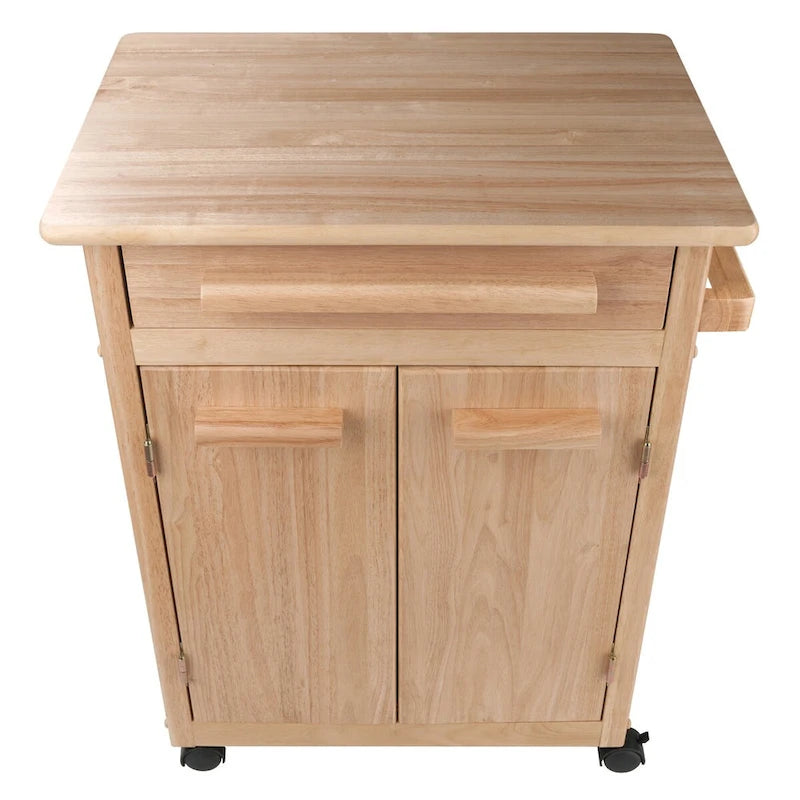 Kitchen Cart with Cabinet, Drawer and Towel Bar in Natural Finish - 26.9 x 18.2 x 34.3 in.