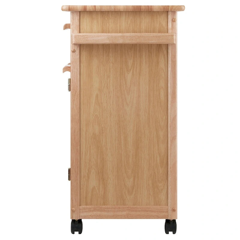 Kitchen Cart with Cabinet, Drawer and Towel Bar in Natural Finish - 26.9 x 18.2 x 34.3 in.