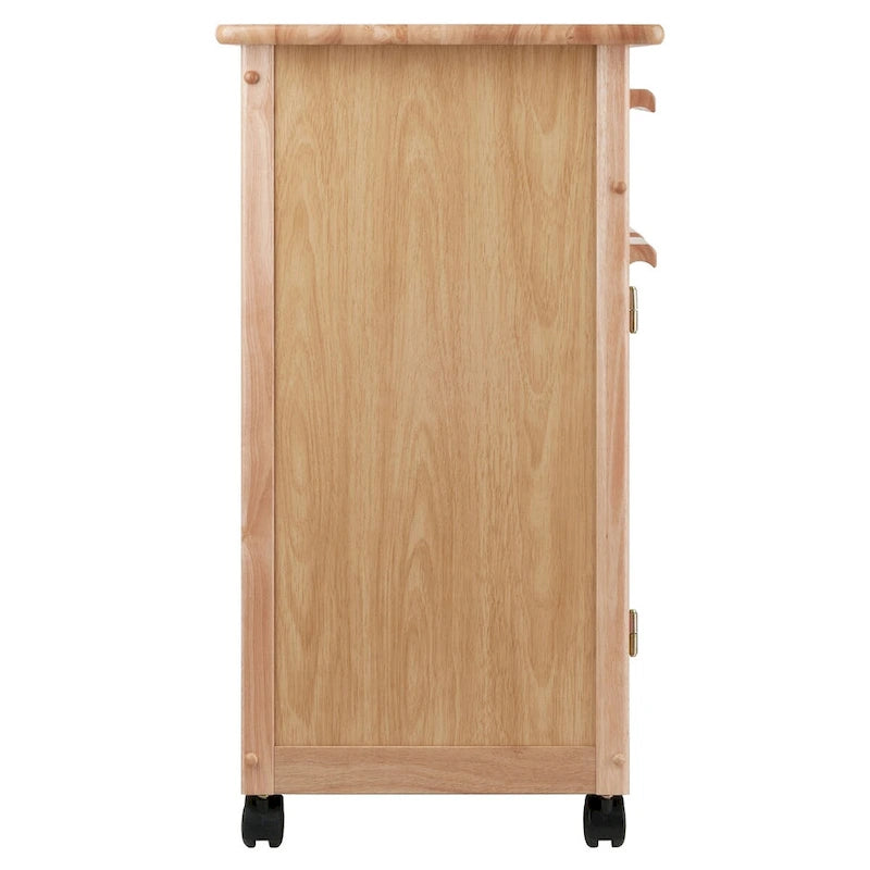 Kitchen Cart with Cabinet, Drawer and Towel Bar in Natural Finish - 26.9 x 18.2 x 34.3 in.