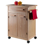 Kitchen Cart with Cabinet, Drawer and Towel Bar in Natural Finish - 26.9 x 18.2 x 34.3 in.