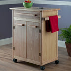 Kitchen Cart with Cabinet, Drawer and Towel Bar in Natural Finish - 26.9 x 18.2 x 34.3 in.