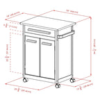Kitchen Cart with Cabinet, Drawer and Towel Bar in Natural Finish - 26.9 x 18.2 x 34.3 in.