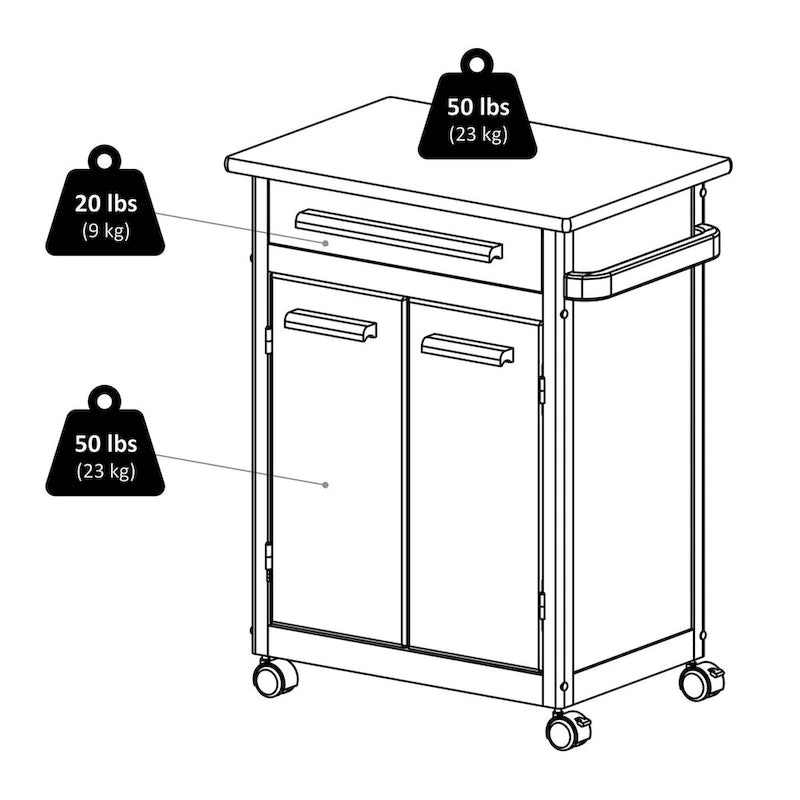 Kitchen Cart with Cabinet, Drawer and Towel Bar in Natural Finish - 26.9 x 18.2 x 34.3 in.