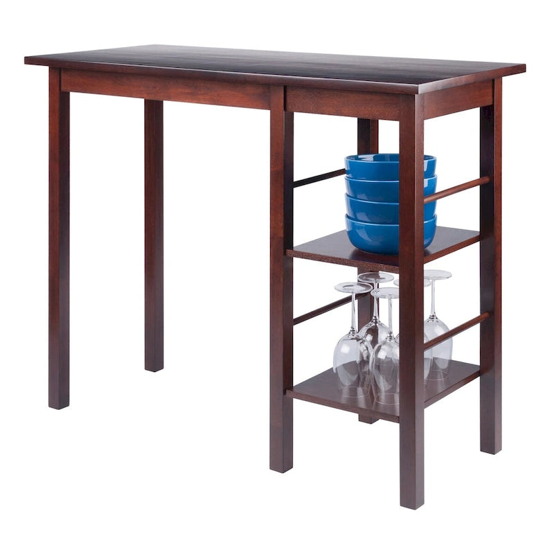 Breakfast Kitchen Island with Shelves in Walnut Finish - 45 in. W x 19.7 in. D x 36.2 in. H