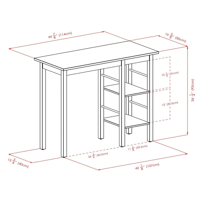 Breakfast Kitchen Island with Shelves in Walnut Finish - 45 in. W x 19.7 in. D x 36.2 in. H