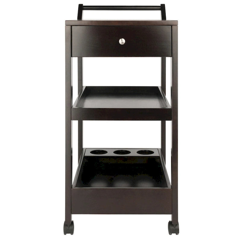 Servierwagen mit Weinregal und zwei Schubladen in Espresso-Ausführung - 18.03 x 26.77 x 37.24 in.
