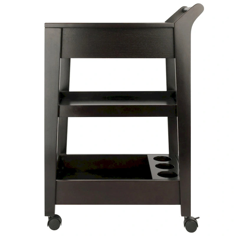 Entertainment Bar Cart with Wine Rack and Two Drawers in Espresso Finish - 18.03 x 26.77 x 37.24 in.