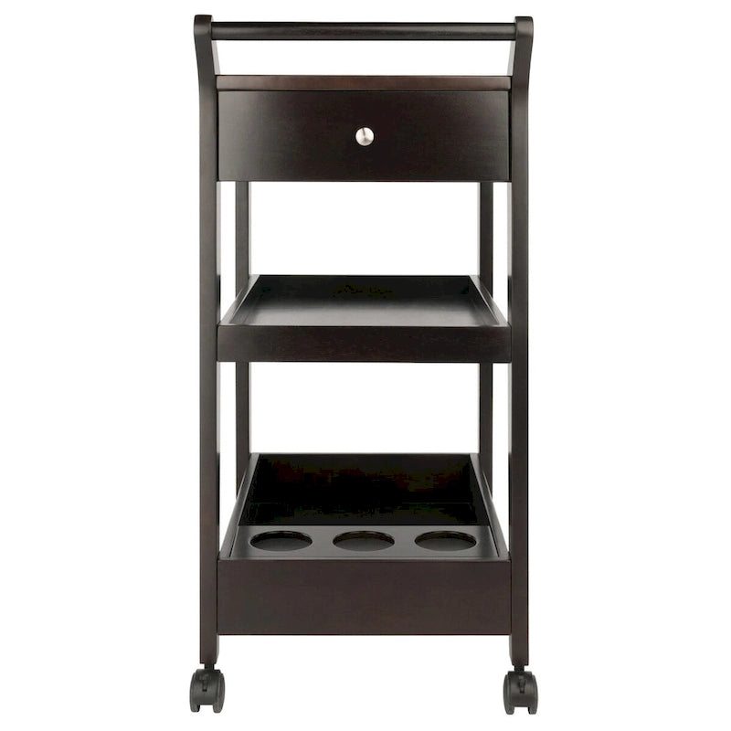 Entertainment Bar Cart with Wine Rack and Two Drawers in Espresso Finish - 18.03 x 26.77 x 37.24 in.