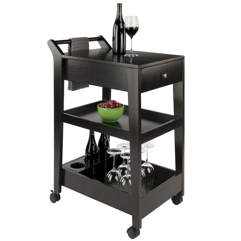 Servierwagen mit Weinregal und zwei Schubladen in Espresso-Ausführung - 18.03 x 26.77 x 37.24 in.