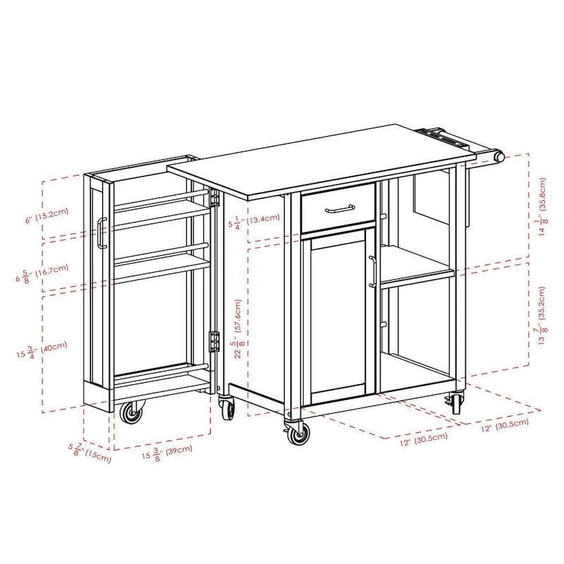 Praktischer Küchenwagen in Naturholzoptik - 42.52 x 18.98 x 35.63 Zoll