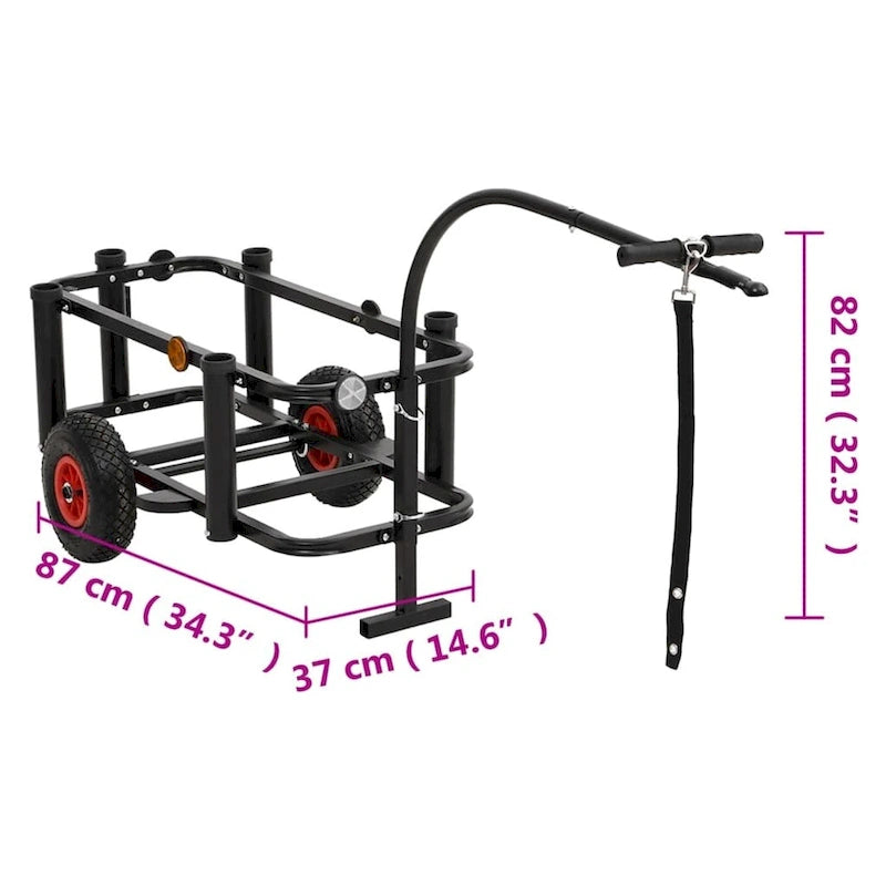 Fishing Trolley in Black Steel - 34.3 x 14.6 x 32.3 in.