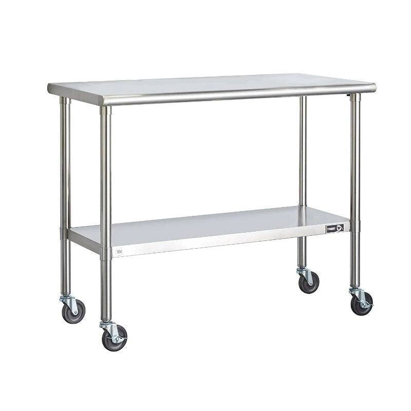 Stainless Steel 2-ft Kitchen Island Cart Prep Table with Casters - 48L x 24W x 35H in.