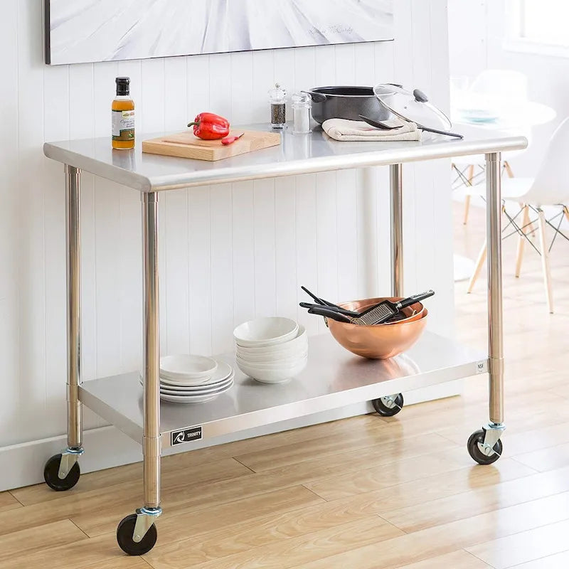 Stainless Steel Kitchen Island Cart Prep Table with Casters - 48 in. L x 24 in. W x 35 in. H