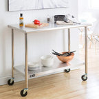 Stainless Steel Kitchen Island Cart Prep Table with Casters - 48 in. L x 24 in. W x 35 in. H