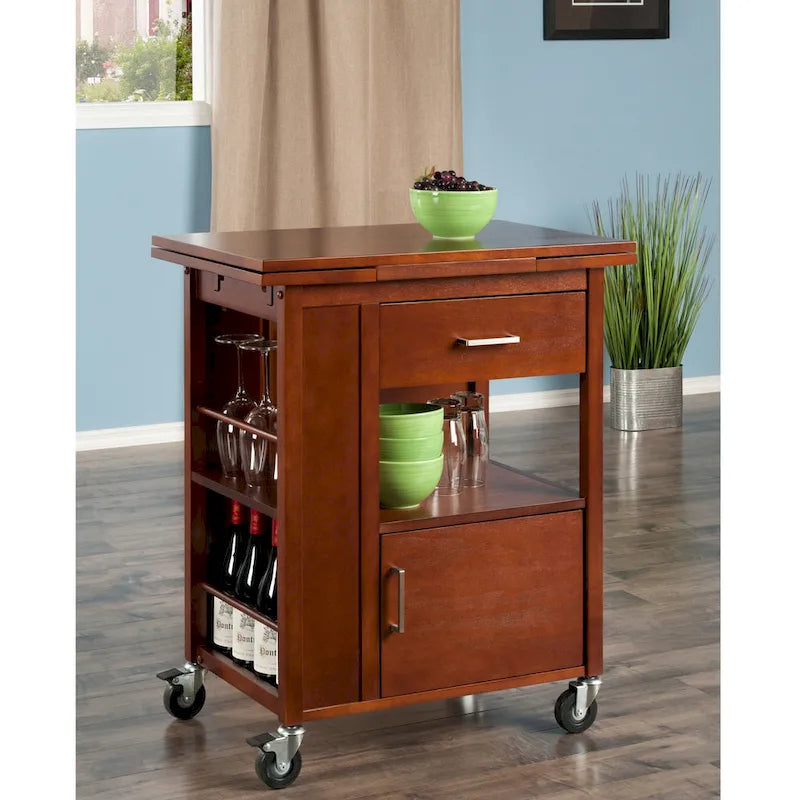 Extendable Top Kitchen Cart in Walnut Finish - 27.56 x 18.35 x 33.46 in.