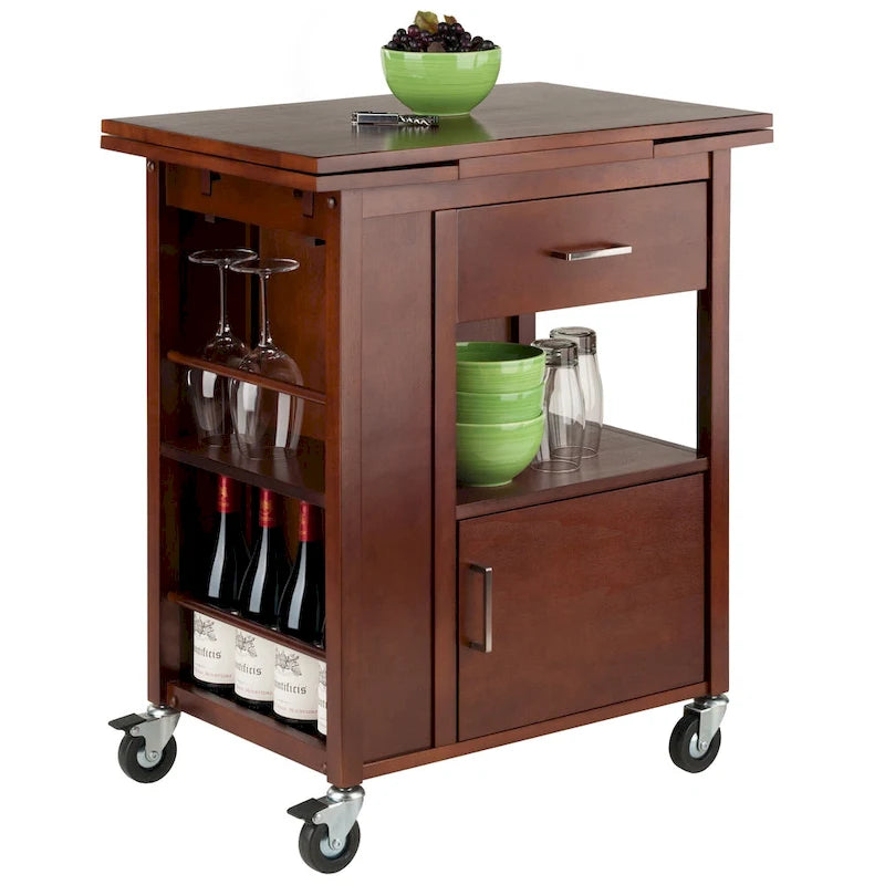 Extendable Top Kitchen Cart in Walnut Finish - 27.56 x 18.35 x 33.46 in.