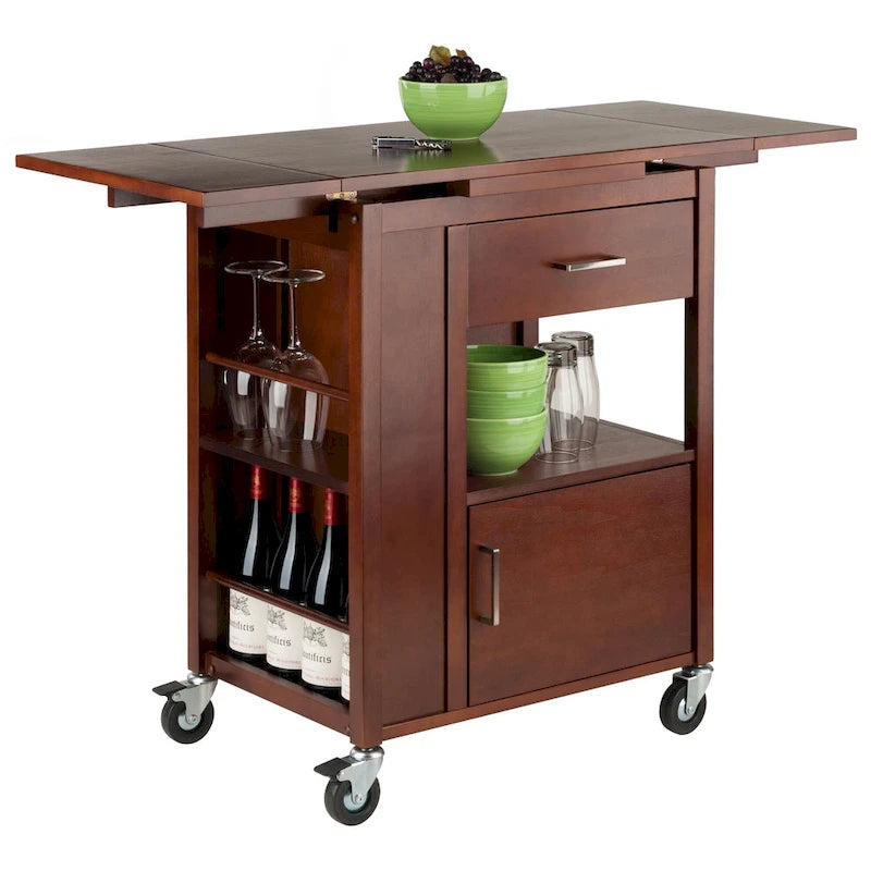 Extendable Top Kitchen Cart in Walnut Finish - 27.56 x 18.35 x 33.46 in.