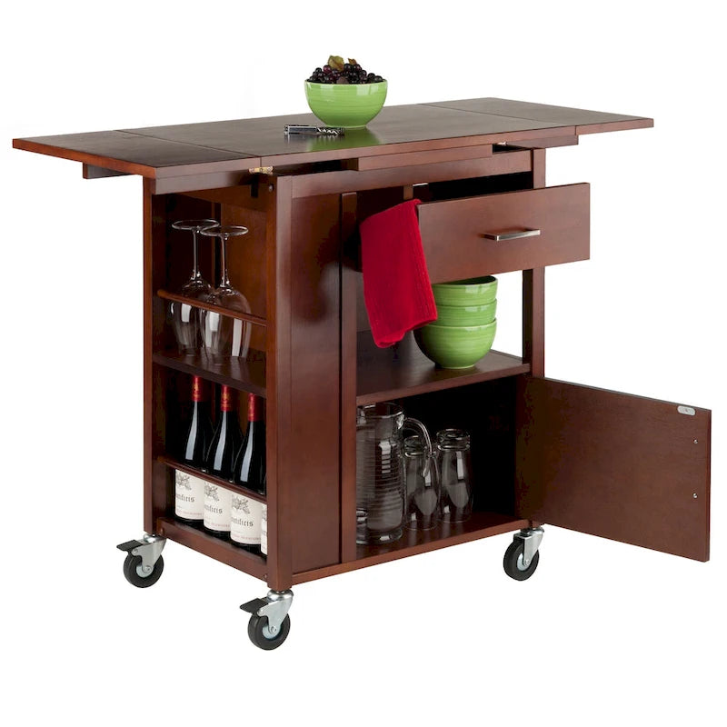 Extendable Top Kitchen Cart in Walnut Finish - 27.56 x 18.35 x 33.46 in.