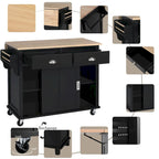 Küchenwagen aus Kautschukholz mit klappbarer Arbeitsplatte, 2 Schubladen und Stauschrank