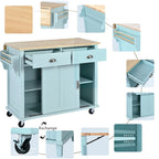 Küchenwagen aus Kautschukholz mit klappbarer Arbeitsplatte, 2 Schubladen und Stauschrank
