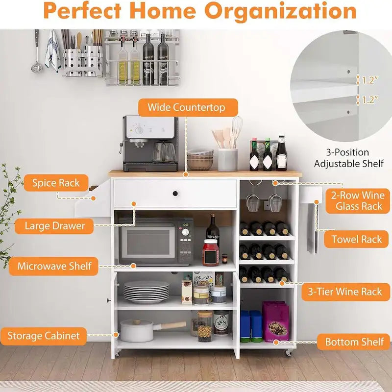 Rolling Kitchen Cart with Drop Leaf and Power Outlet