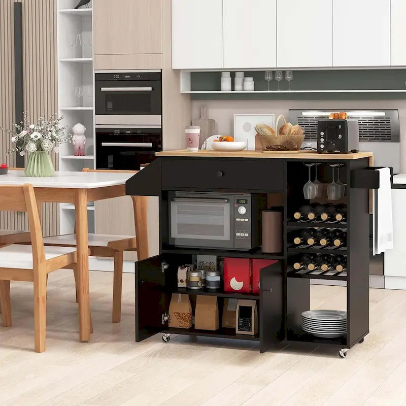 Rolling Kitchen Cart with Drop Leaf and Power Outlet