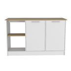 Kitchen Island with Four Open Shelves and Two Cabinets in Light Oak and White
