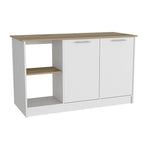 Kitchen Island with Four Open Shelves and Two Cabinets in Light Oak and White