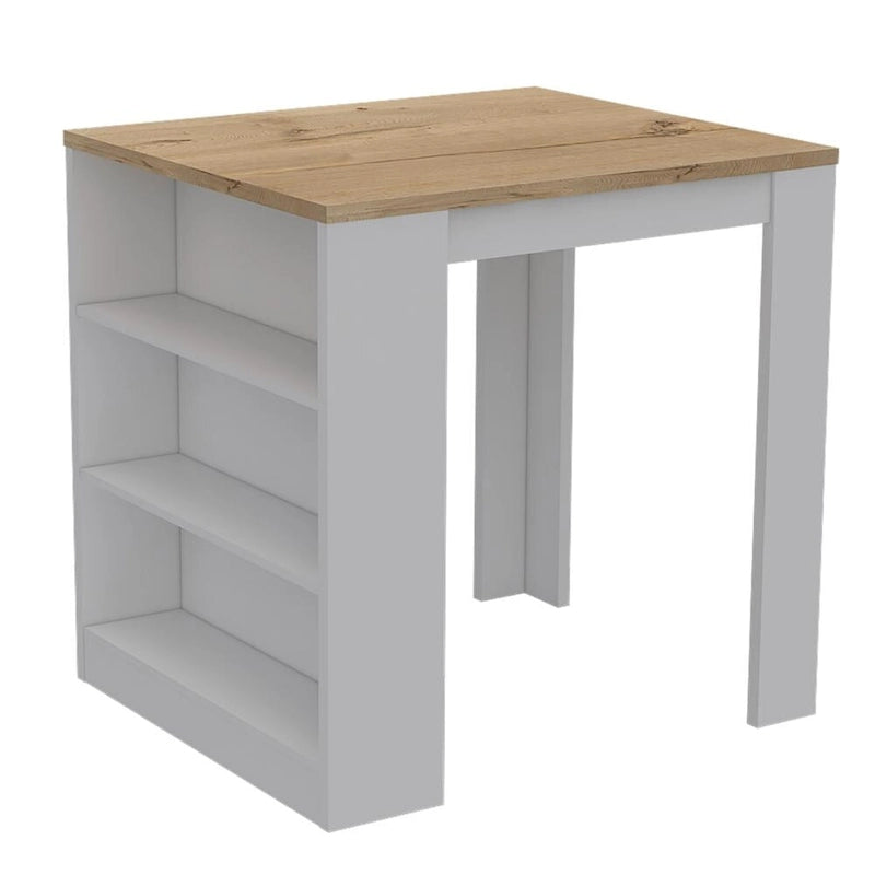 3-Drawer Kitchen Island in White and Pine