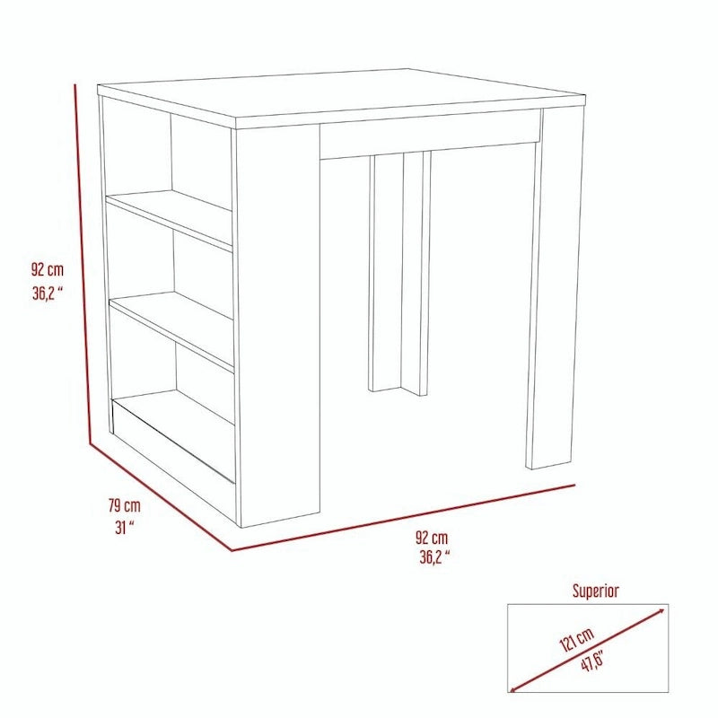 3-Drawer Kitchen Island in White and Pine