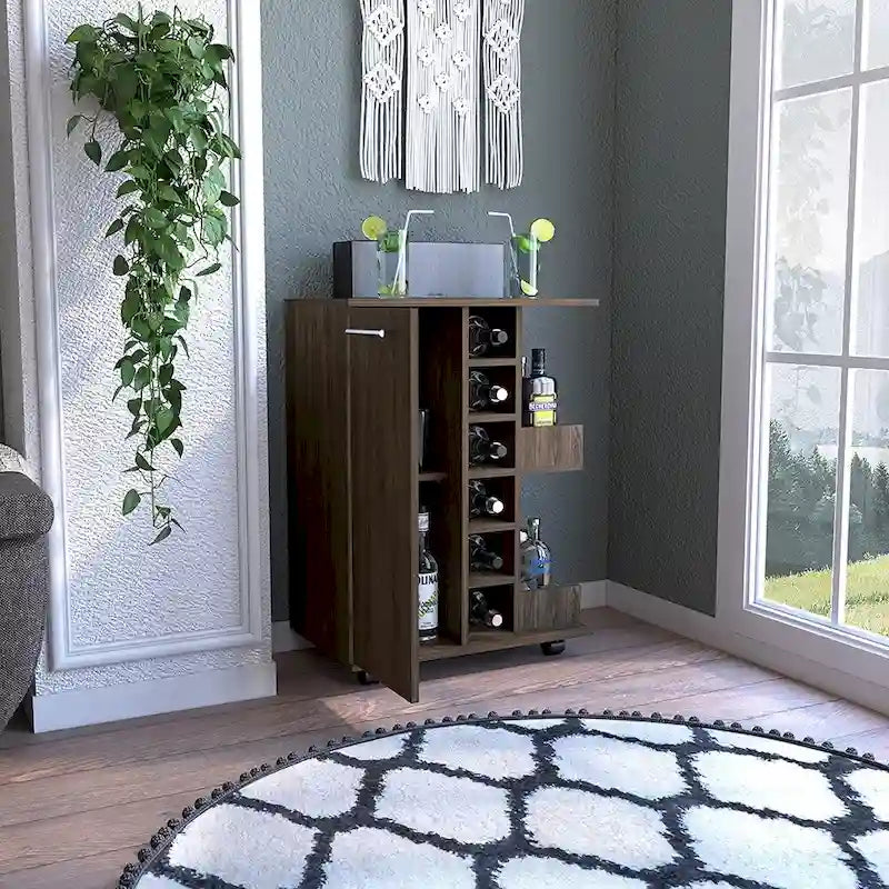 Bar Cart with Four Casters for Kitchen, Party and Living Room