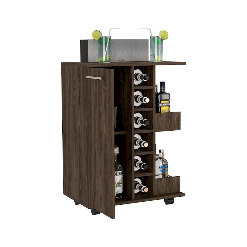 Bar Cart with Four Casters for Kitchen, Party and Living Room