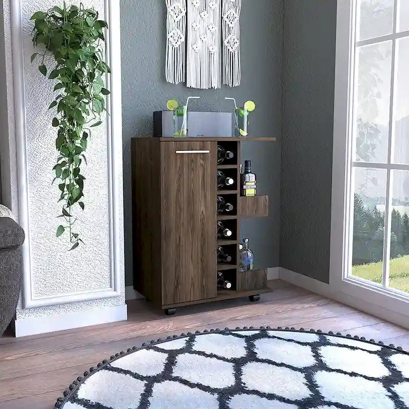 Bar Cart with Four Casters for Kitchen, Party and Living Room