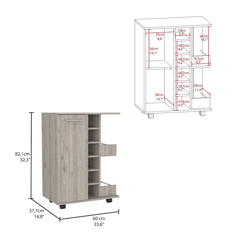 Bar Cart with Four Casters for Kitchen, Party and Living Room