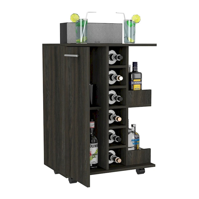 Bar Cart with Four Casters for Kitchen, Party and Living Room