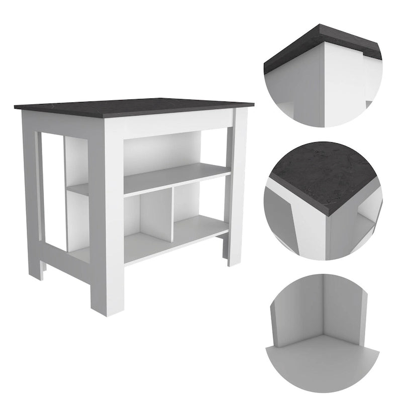 3-Shelf Kitchen Island in White and Onyx