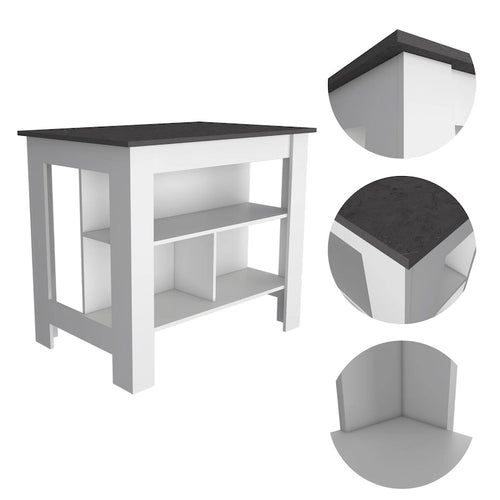 3-Shelf Kitchen Island in White and Onyx