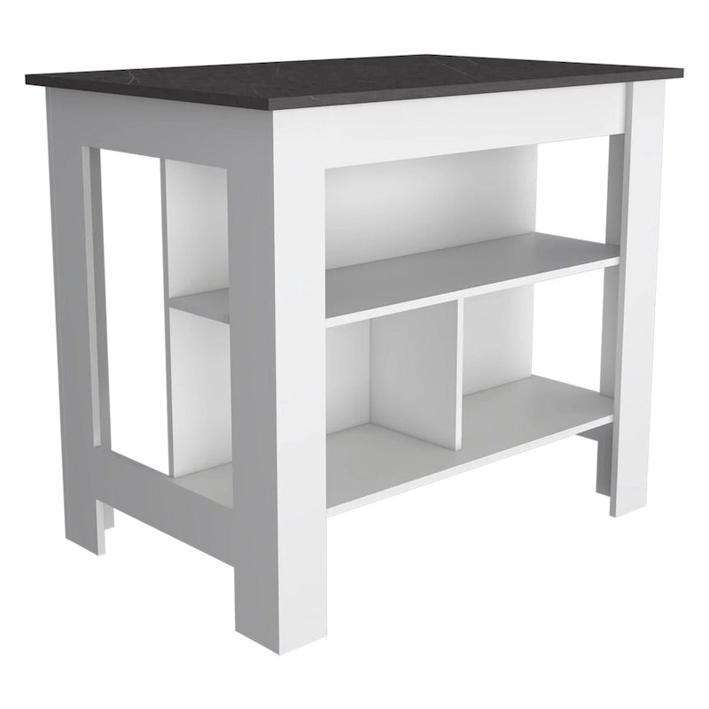 3-Shelf Kitchen Island in White and Onyx