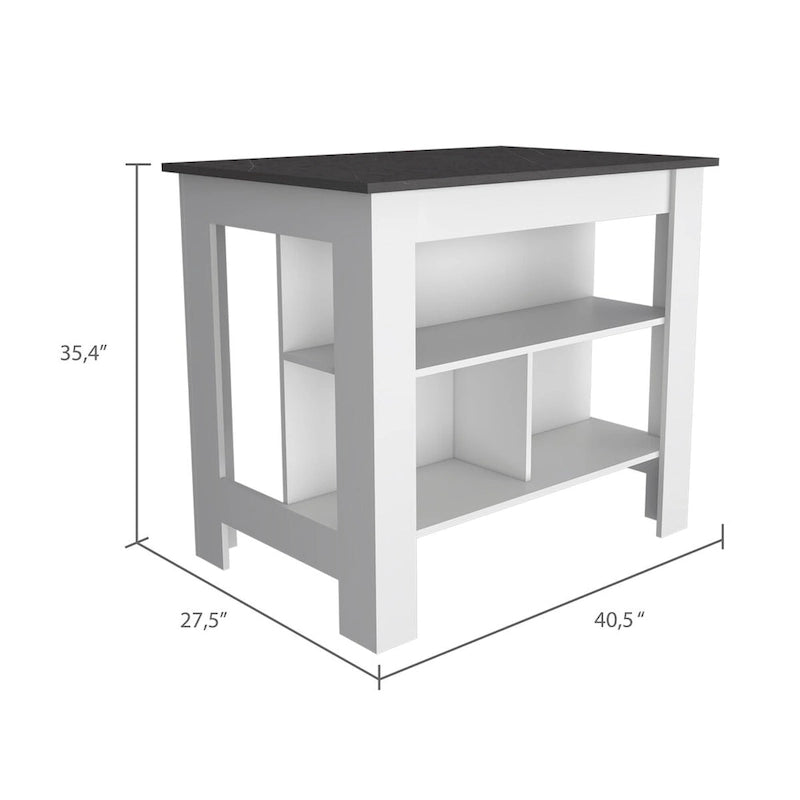 3-Shelf Kitchen Island in White and Onyx