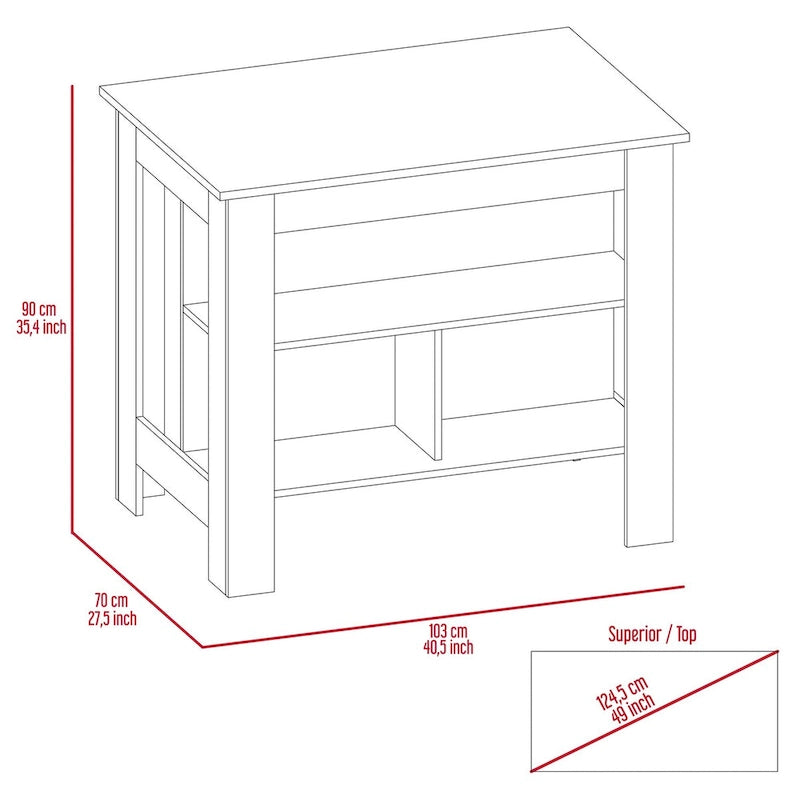 3-Shelf Kitchen Island in White and Onyx