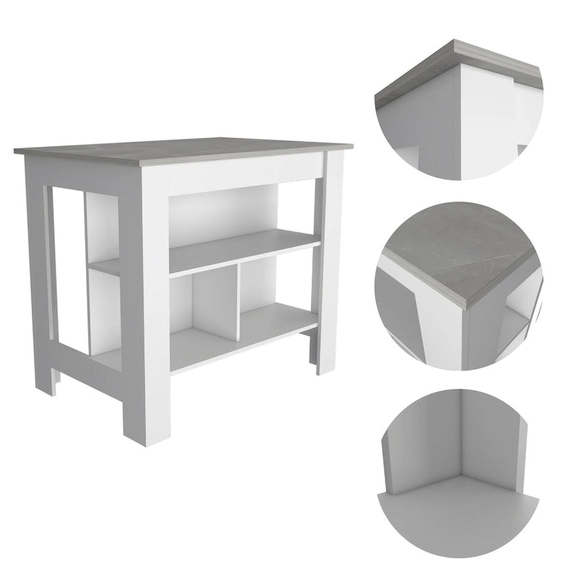 3-Shelf Kitchen Island in White and Onyx