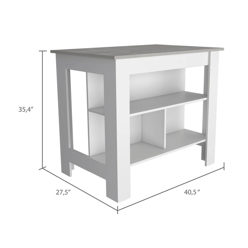 3-Shelf Kitchen Island in White and Onyx