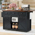 53.7 in. Farmhouse Kitchen Island with Power Outlets and 2 Sliding Barn Doors