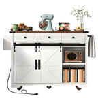53.7 Farmhouse Kitchen Island with Power Outlets and 2 Sliding Barn Doors
