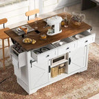 53.7 in. Farmhouse Kitchen Island with Power Outlets and 2 Sliding Barn Doors